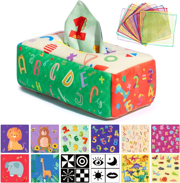 Baby Toys for 0-12 Months, Soft Crinkle Sensory Tissue Box Toy, Early Learning Gifts for Boys Girls, 6 to 18 Months