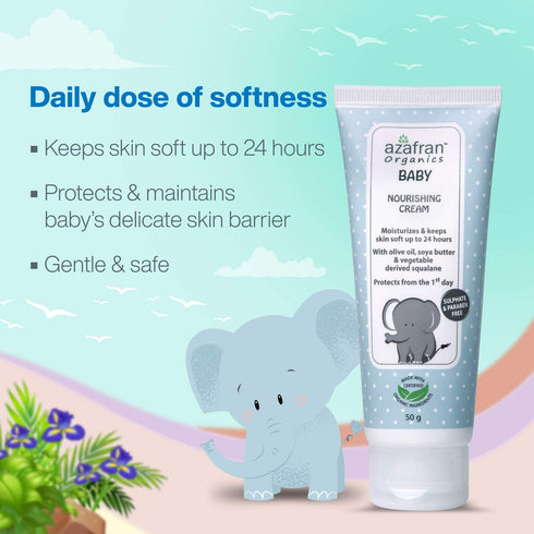3.53oz Azafran Organics Baby Nourishing Cream, - Gentle Moisturizing Cream with Olive oil and vegetable Derived