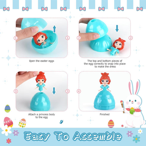 12 Uiseba PCS Princess Prefilled Easter Eggs, Easter Basket Stuffer,Hunt Gifts for Kids, Classroom Prize and Party