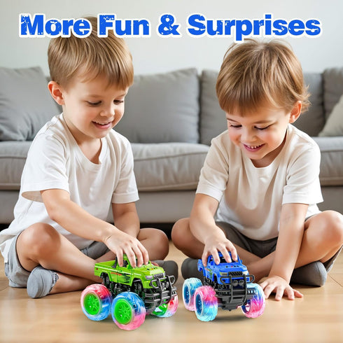 2 3 4 5 6 (2 Pack) LODBY Monster Trucks Toys for Toddlers, Light-Up Trucks & Cars Toys for Year Old Boy Christmas