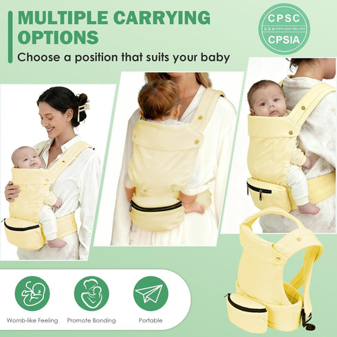 4 1 Baby Carrier with Storage Bag, in Front & Back Facing Design, Forward Facing, Adjustable, Baby Essential, Head