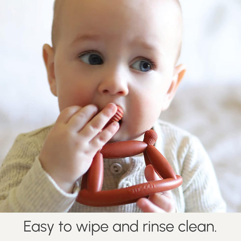 Smooch Rocking Teething Toys for Babies 0-6 Months, Easy to Hold Silicone Teether, Soothes Sore Gums (Clear)