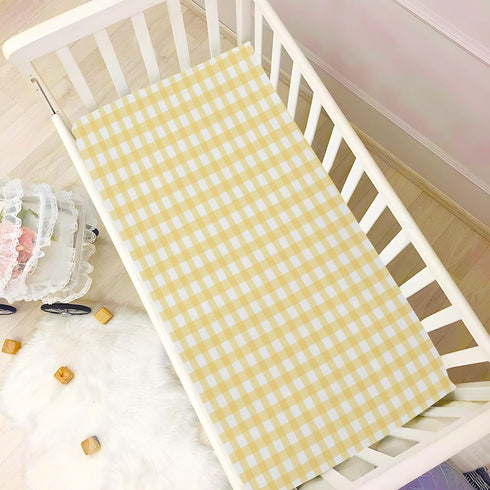 WELLDAY 39 27 Inches Yellow Gingham Crib Sheets for Boys and Girls, Fitted Baby Crib Sheets Soft and Breathable Mini