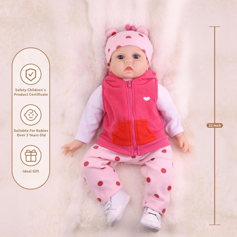 Lifelike Reborn Baby Dolls, 22 Inch Realistic Silicone Doll with Feeding Kit Toys for Toddlers 1-3