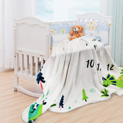 47''x40'' Baby Monthly Milestone Blanket Boy - Dinosaur Neutral Newborn Month Blanket for Boy & Girl Personalized