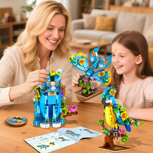 Set, 3 1 412 8 9 10 11 12+ PLAXSOON Flower Cat Building in Floral Parrot Butterfly Animal Figure Building Toy for Home
