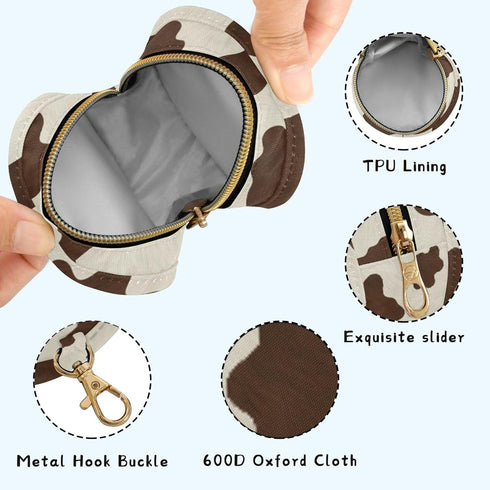 PYBUG Cow Print Round Pacifier Storage Case, Polyester & TPU Lined with Hook Buckle, Pacifier Container Box for Baby