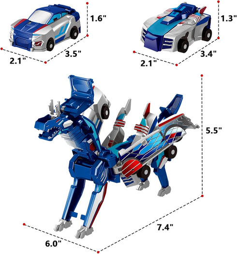 2 Intoypad Collision Transforming Dinosaur Car Toy, Magnetic Cars Transform into Dinosaur Toys for Kids Toddler Fun