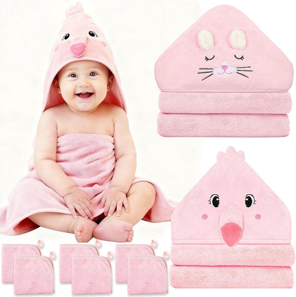 Sublaga 8 Pcs Baby Towel Set, Soft Baby Bath Towels and Washcloths Set,