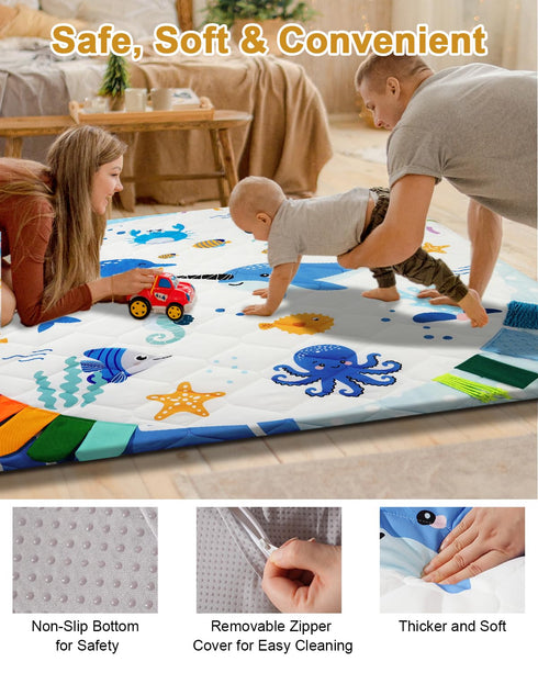 50x50, 4 TINYHARBO Premium Foam Baby Play Mat Developmental Zones Play Mat with Removable & Machine Washable Cover
