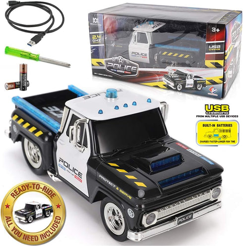 Liberty Imports RC Remote Control Police Pickup Truck Toy Vehicle with Lights and Sirens, 1:16 Rechargeable Cop Car