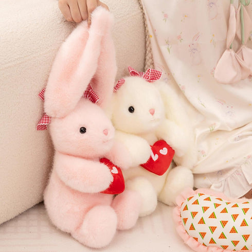 8" PEACH CAT Love Bunny Stuffed Animals Holds Red Heart Cute Rabbit Plushies Soft Plush Toys Romantic Sweet Gifts
