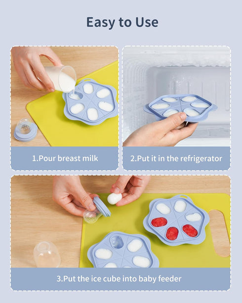 (2 Pack) 3 Silicone Baby Fruit Food Feeder with Freezer Nibble Tray, Breastmilk Popsicle Molds for Baby Teething