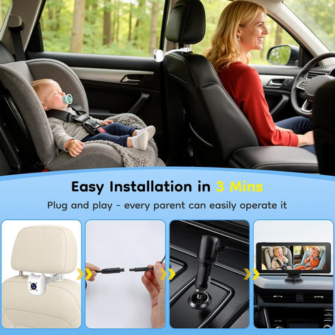 ELECROW 2 6.86" 1080P 360 Dual Baby Car Camera for Kids - Split-Screen Baby Monitor for CarSeat, Full Rotation, IR