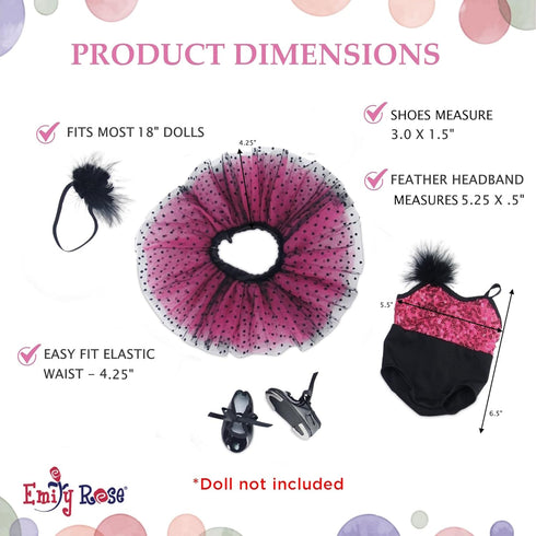 18 Inch Set 4 Set Emily Rose Doll Ballet Clothes - PC Pink Ballerina Outfit Leotard, Tutu, Headband & Tap Shoes | Dance