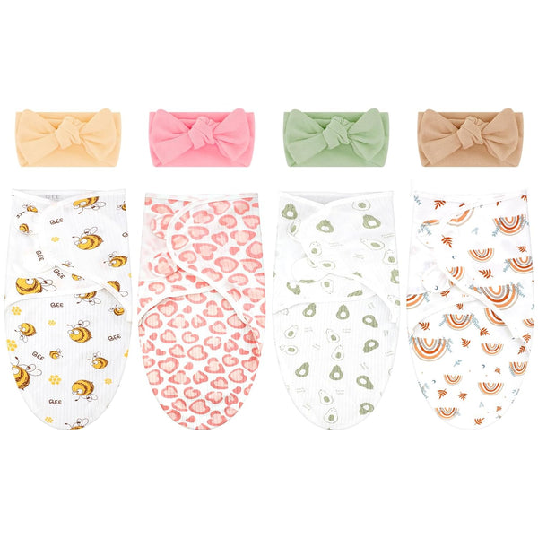 4 Pack Newborn Preemie Swaddle with Headband Set Premature Swaddle Blanket Baby