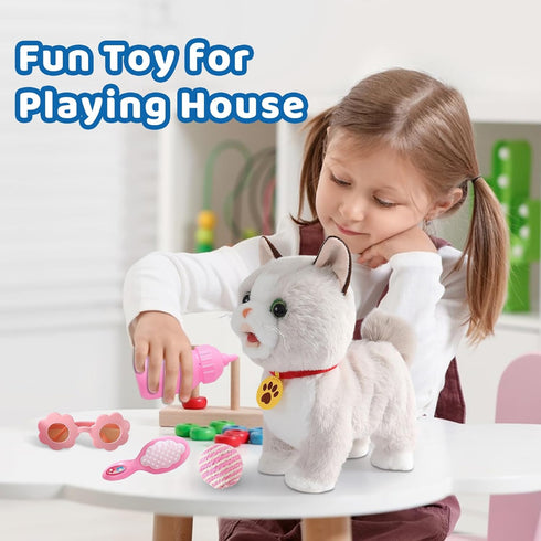 Ylpaprm Set Walking Cat Interactive Talking Toy Kitten Repeat What You Say Robot Cat Toy for Girl Singing Dancing Touch