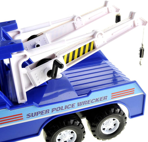 3-5 13 inch Winch PowerTRC Police Tow Truck Toy for Boys Ages | Push & Go Realistic Friction Powered Wrecker
