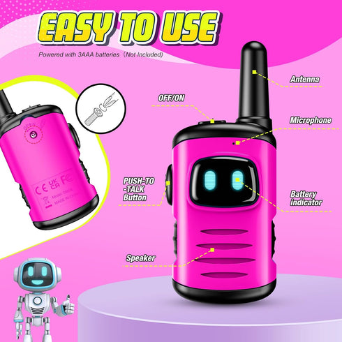 Kids Walkie Talkies Toys for Girls: comedyfun Mini Robots 2 Pack, Birthday Gifts for 3-8 Year Old Girls Outdoor Games