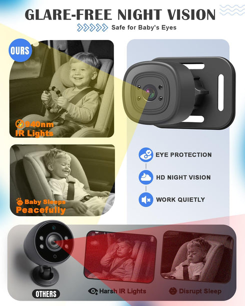 Totsafe 2 4.3" Baby Car Camera for Kids - Dual Channel Car Baby Monitor with Split Screen,Night Vision, Wide View, Easy