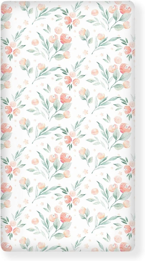Winpema Floral Botanical Pattern Fitted Crib Sheet Pink Flower Baby Crib Sheet Fit