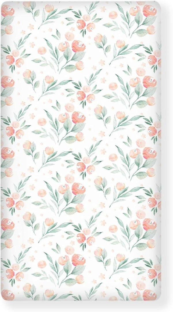 Winpema Floral Botanical Pattern Fitted Crib Sheet Pink Flower Baby Crib Sheet Fit