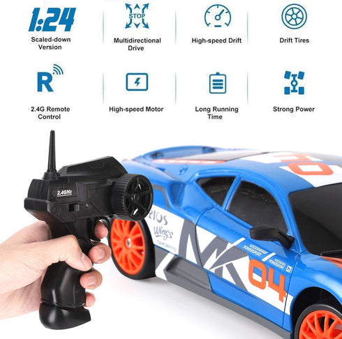 1/24 2.4GHz 4WD 7) Liberty Imports RC Drift Car Remote Control Sport Racing On-Road Vehicle with LED Light, Batteries