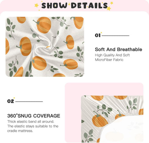 KICPOAY 39 27 Fitted Crib Sheets Halloween Pumpkin Fall Orange Stretchy Portable Playard Sheets for Baby Toddler