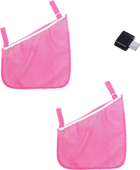 2 Pack Universal Side Sling Stroller Mesh Cargo Net, Adjustable Straps for Extra Storage Space - Pink