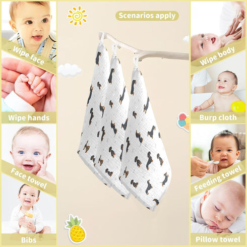 11.8 11.8 inch, sizex3 vvfelixl Baby Cotton Washcloths Black Dachshund Infants Bath Towel for Unisex Face Towels