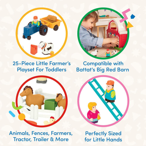 Battat Farm Animal Play Set - 25 Toy Farm Animals, Fences, Farmers, Tractor, Trailer & More for Toddlers