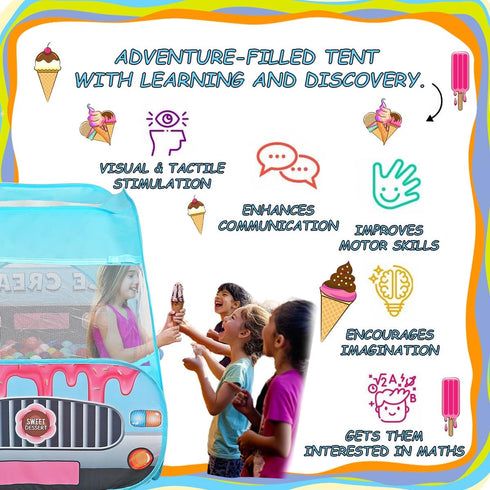 25.6" 55" 29.5" LimitlessFunN Ice Cream Truck Pop Up Kids Play Tent | Includes Carrying Case |, Children Indoor