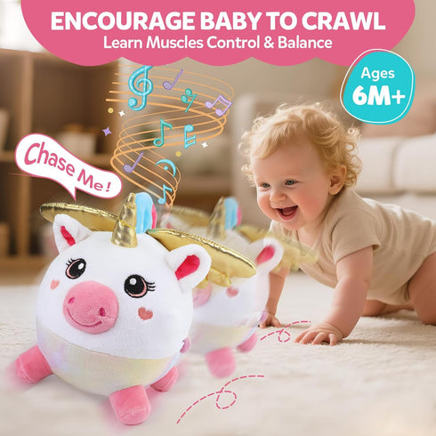 6-12 Tummy 48 6-12 Baby Girl Toys Months - Unicorn Crawling & Moving Musical Toy, Vibrating Time Baby Toy with Songs