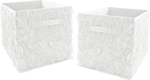 Sweet Jojo Designs White Floral Rose Foldable Fabric Storage Cube Bins Boxes
