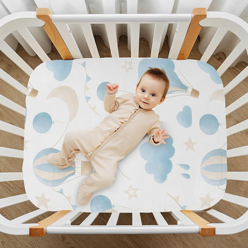 CEBUGI Pack Stretchy Crib Sheet for Baby Boy Girl,Hot Air Balloon Portable Mini Fitted N Play Playard Sheet