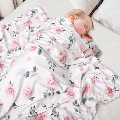 david's kids Minky Baby Blanket for Girls, 40x50 Inches Soft Lightweight Micro Fleece Baby Blanket with Double Layer, Dotted Backing, Breathable Receiving Blanket for Newborns, Floral Flowers by david's kids