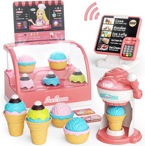 Ice Cream Toys Set, Pretend Play Shop Store, Ice Cream Counter with
