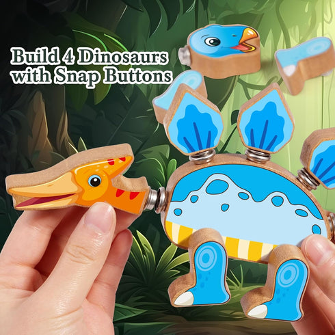 HUZU 3-5, 5-8, Dinosaur Building Blocks, Wooden Dino Snap Blocks, Snap Dinosaur Toys for Kids Fine Motor Skills STEM