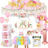 PYCALOW First Birthday Decorations Girl - 1st Girl Decorations Include Balloon Garland Arch,