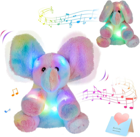 Glow Guards 12'' Light up Peek-a-Boo Elephant Stuffed Animal Musical Rainbow Elephant