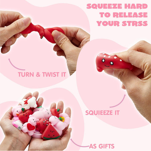 36 Packs JOYIN Valentines Day Mochi Squishy Toys, Stress Relief Fidget Toy, Cute Miniature Novelty Squeeze Toys
