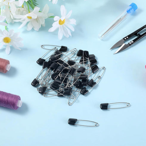 HJZHII 50Pcs 5.5CM Safety Pins for Diaper, Black Plastic Head Cloth Diaper Nappy Pins with Locking Closures Stainless