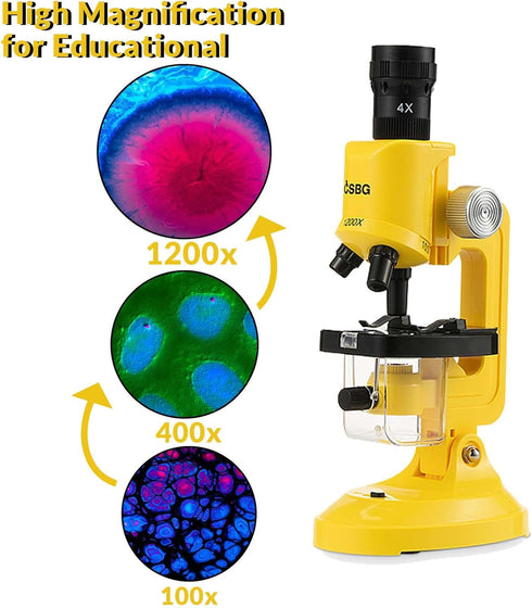 Little World Science Kits for Kids, Beginner Microscope Kit with LED 100X 400X 1200X Magnification