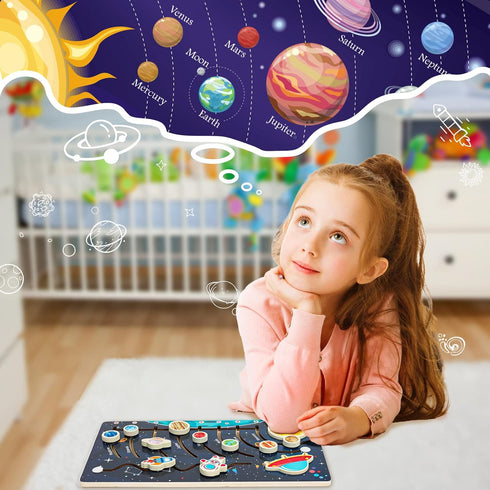 Movable Solar System Puzzle for Kids 3-6, Wooden Space Toys for Kids, Planets for Kids Preschool Learning Activities, Gift for Boys, Girls