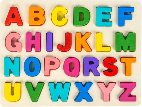 Alphabet Puzzle Wooden Puzzles for Toddlers 1-5 Years Old, ABC Shape Learning Toys with Board & Letter Blocks