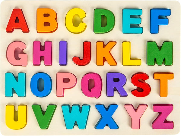 Alphabet Puzzle Wooden Puzzles for Toddlers 1-5 Years Old, ABC Shape Learning Toys with Board & Letter Blocks