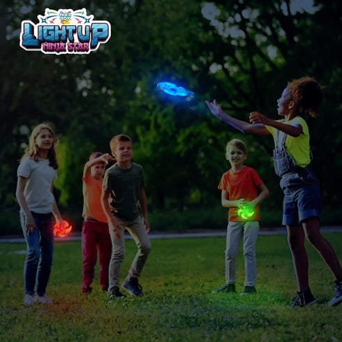 PICK A TOY Light Up Ninja Flyers Set, 3 LED Electronic Stars, Heavy Duty Rubber Discs for Kids Tossing Games