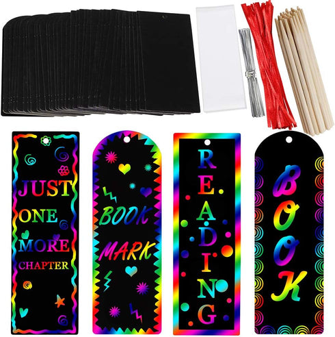 Supla 36 Set Magic Scratch Rainbow Bookmarks Making Kit for Kids, DIY Bookmarks Bulk with Scratching Tools for