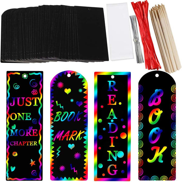 Supla 36 Set Magic Scratch Rainbow Bookmarks Making Kit for Kids, DIY Bookmarks Bulk with Scratching Tools for