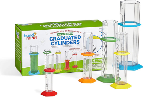 hand2mind Starter Science Graduated Cylinder Set - Science Lab Equipment for Kids, Educational Chemistry Kits (Set of 5)
